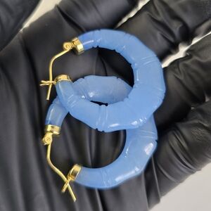 Sterling Silver 925 Elegant Jade Blue Hoop Earrings